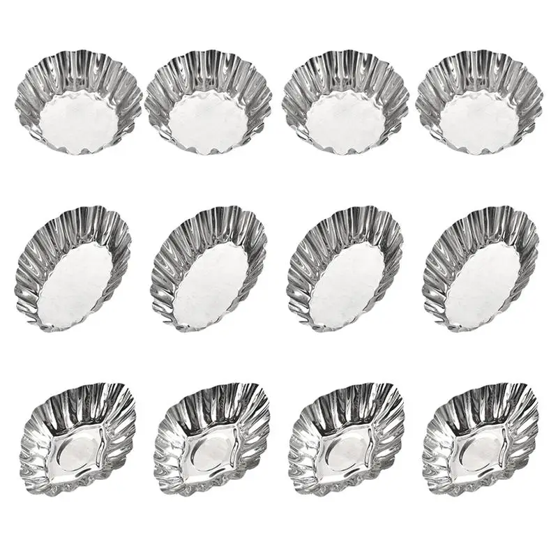 

12pcs Stainless Steel Egg Tart Molds Non-Stick Cupcake Mini Pie Mould Reusable Muffin Baking Cup Tartlets Pans Bakeware