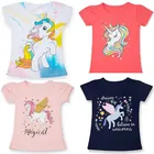 Летние топы для девочек, детские футболки, одежда для маленьких девочек с единорогом, 2021, брендовые футболки для маленьких девочек, детская одежда, Забавные футболки принцессы
