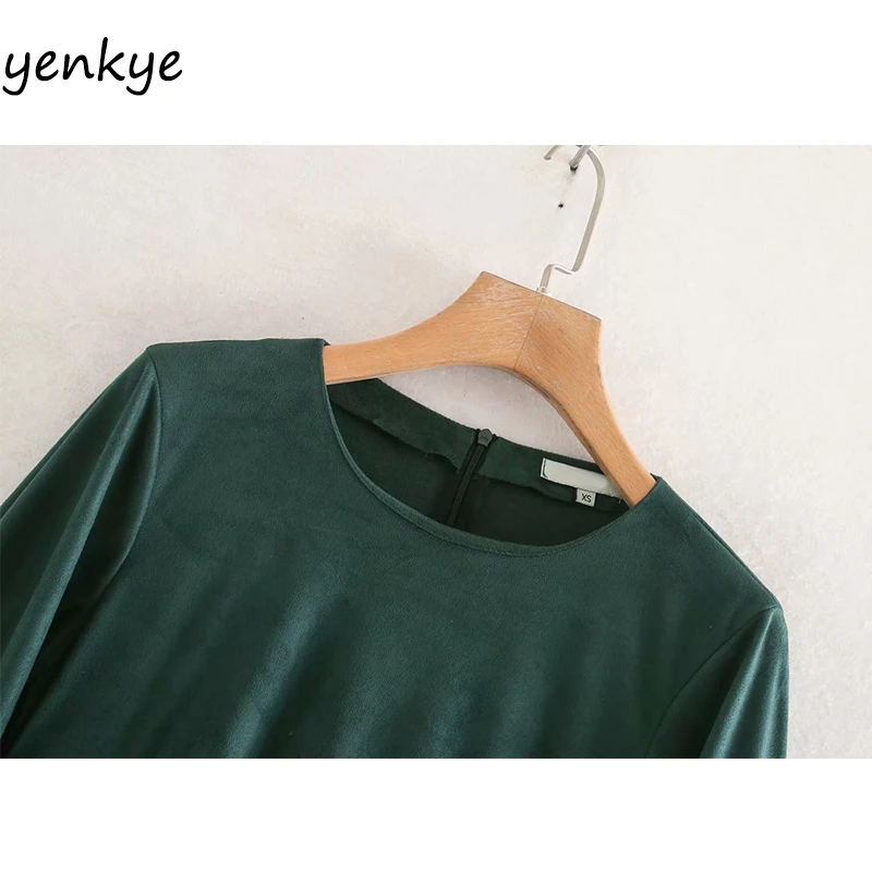 Женское винтажное однотонное платье из искусственной замши повседневное