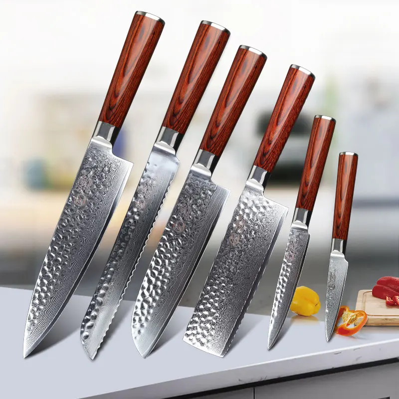 YARENH 3-6PCS Professional Chef Knife Set - Damascus Steel Kitchen Knives Sets Meat Vegetable Cooking Tools Pakkawood Handle | Дом и сад