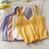 heliar women knitted crop tops button up v neck sleeveless straps tops sexy cropped feminino crop tops for women 2021 summer