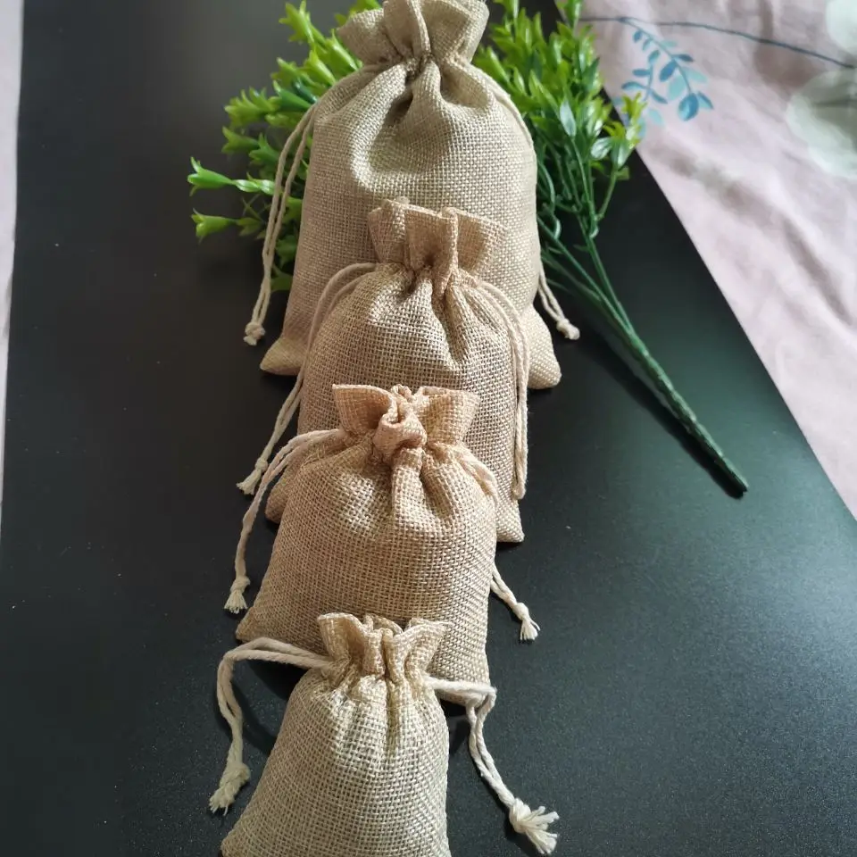 Джутовые мешочки для ювелирных украшений хлопково-льняные подарочные пакеты на
