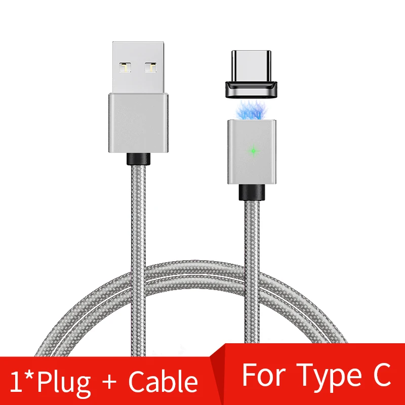 Магнитный usb-кабель Олаф, 3 А, быстрая зарядка, Micro USB type-C кабель для iPhone, samsung, Xiaomi, huawei, Магнитный зарядный кабель для телефона - Цвет: Type C-Sliver