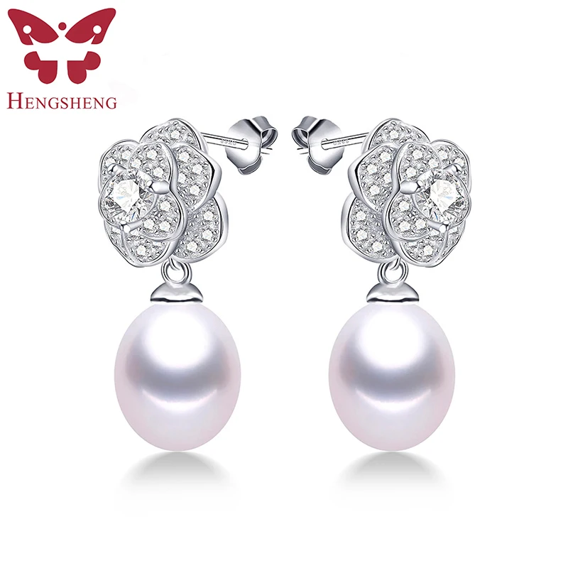 

Clearance Sale!New Arrival Pure Silver S925 Drop Earrings For Women Luxury Fashion 5A Real Natural Freshwater Pearl Rose Jewelry