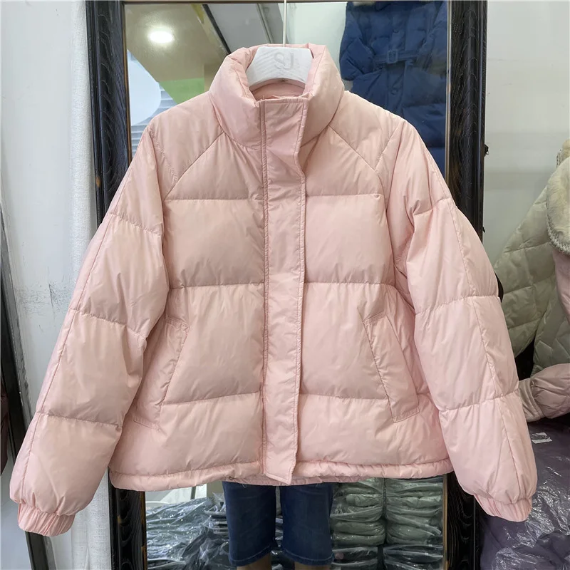 

Down jacket women's short 2021 new Korean winter fashion warm white duck down stand collar bread suit trend