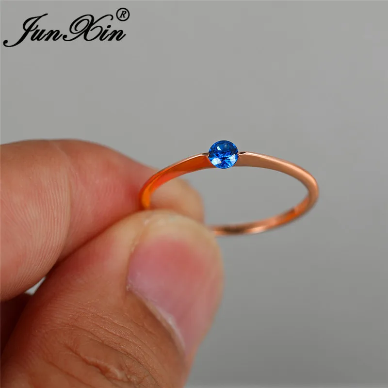 Royal Blue Ring Минималистическое тонкое кольцо с камнем, синий, черный, красный кристалл, круглые обручальные кольца 925, серебряные розовые золотые обручальные кольца для женщин - Цвет основного камня: Royal Blue Ring