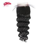 Ali Queen натуральные волнистые бразильские Реми человеческие волосы на шнуровке естественный цвет 10-20 дюймов бесплатная часть предварительно выщипанная линия волос кружевная застежка