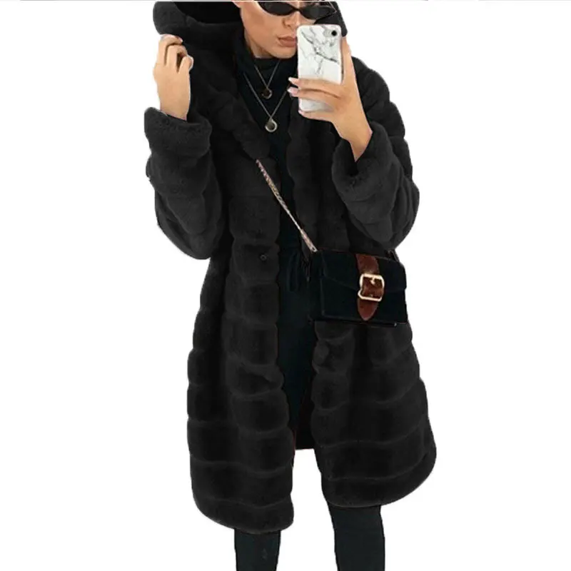 Пальто из искусственного меха женская зимняя теплая утолщенная одежда с капюшоном увеличенное меховое пальто от AliExpress WW