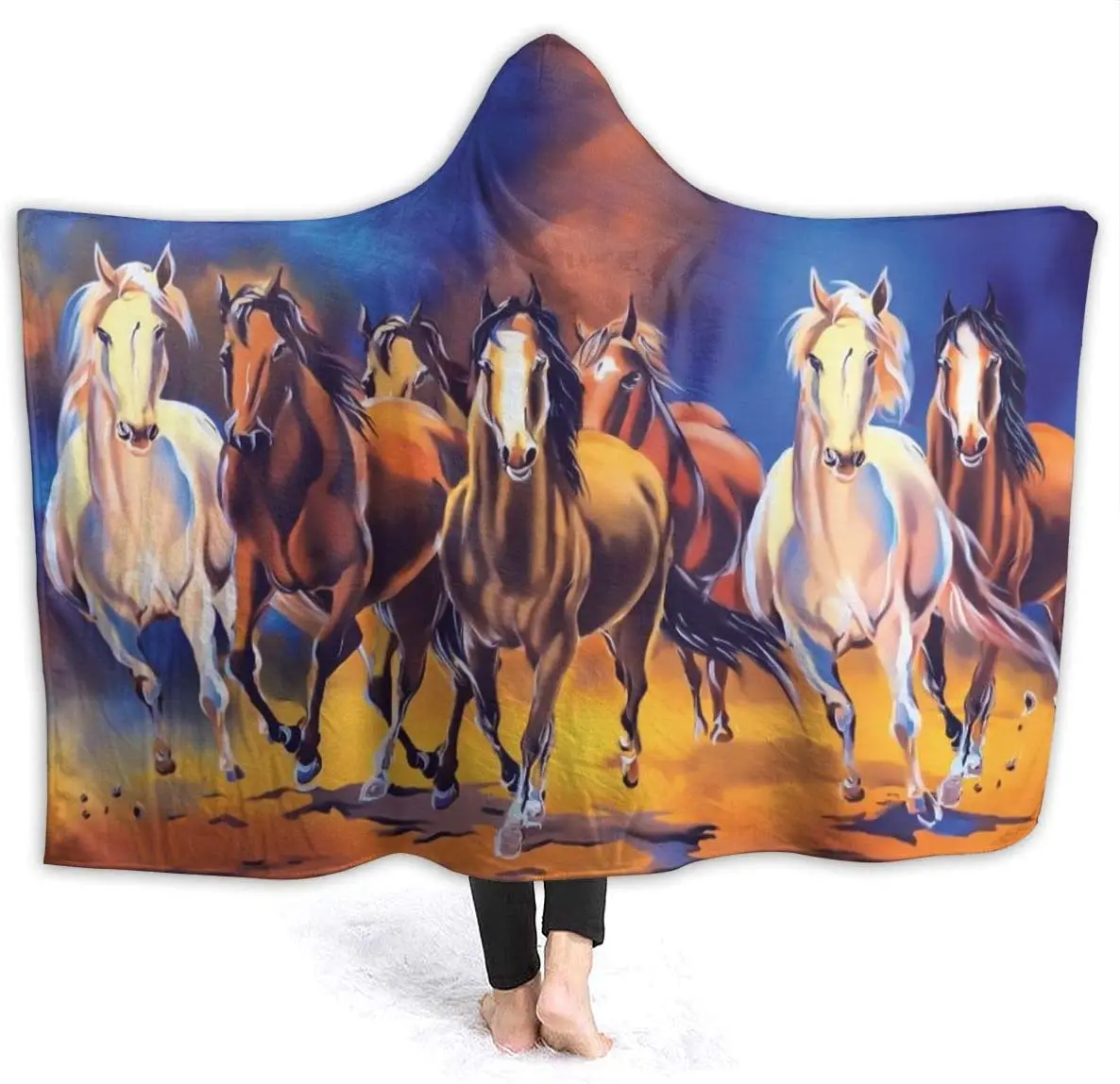 

Seven Horses Hoodie Blanket Wearable Throw Blankets for Couch Blanket Hooded for Baby Kids Men Women