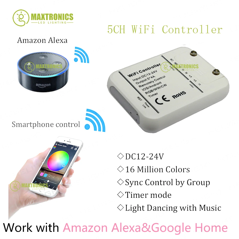 16 миллионов цветов Wifi 5 каналов RGB/WW/CW Светодиодный контроллер смартфон управление музыкой и таймером режим wifi светодиодный контроллер