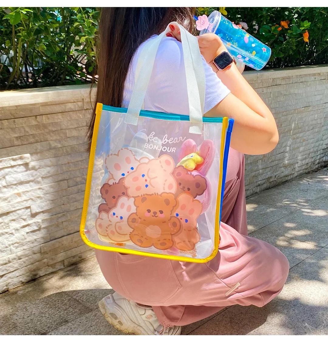 Bentoy Milkjoy Bear Handbag Transperant Laptop Case Holder Fashion Jelly Large Capacity Daily Girl Shoulder Beach Tote Bag |