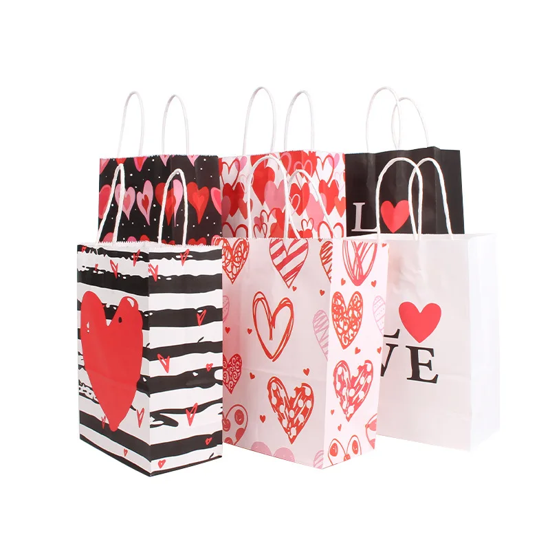 

4pcs/lot Newest Love Heart Shaped Kraft Paper Handle Gift Bags Valentine's Day Party Wedding Engagement Decoration Paper Bags