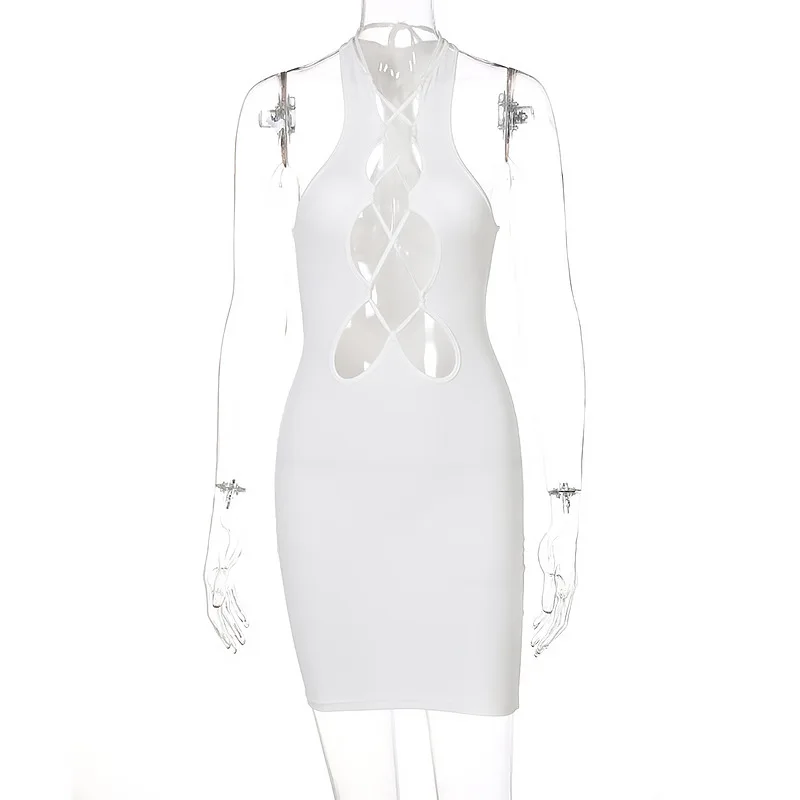 

Sexy Cut Out Club Party Bandage Dresses for Women Elegant Bodycon Skinny Mini Dress 2021 Summer Tight Short White Black Outfits