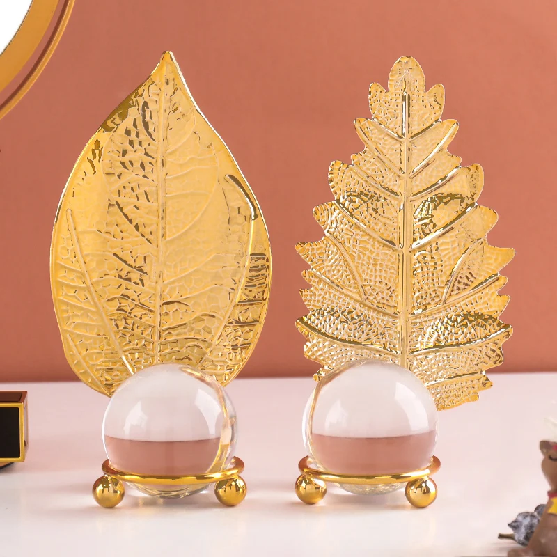 Современные украшения для дома гостиной ТВ винного шкафа с золотыми листьями