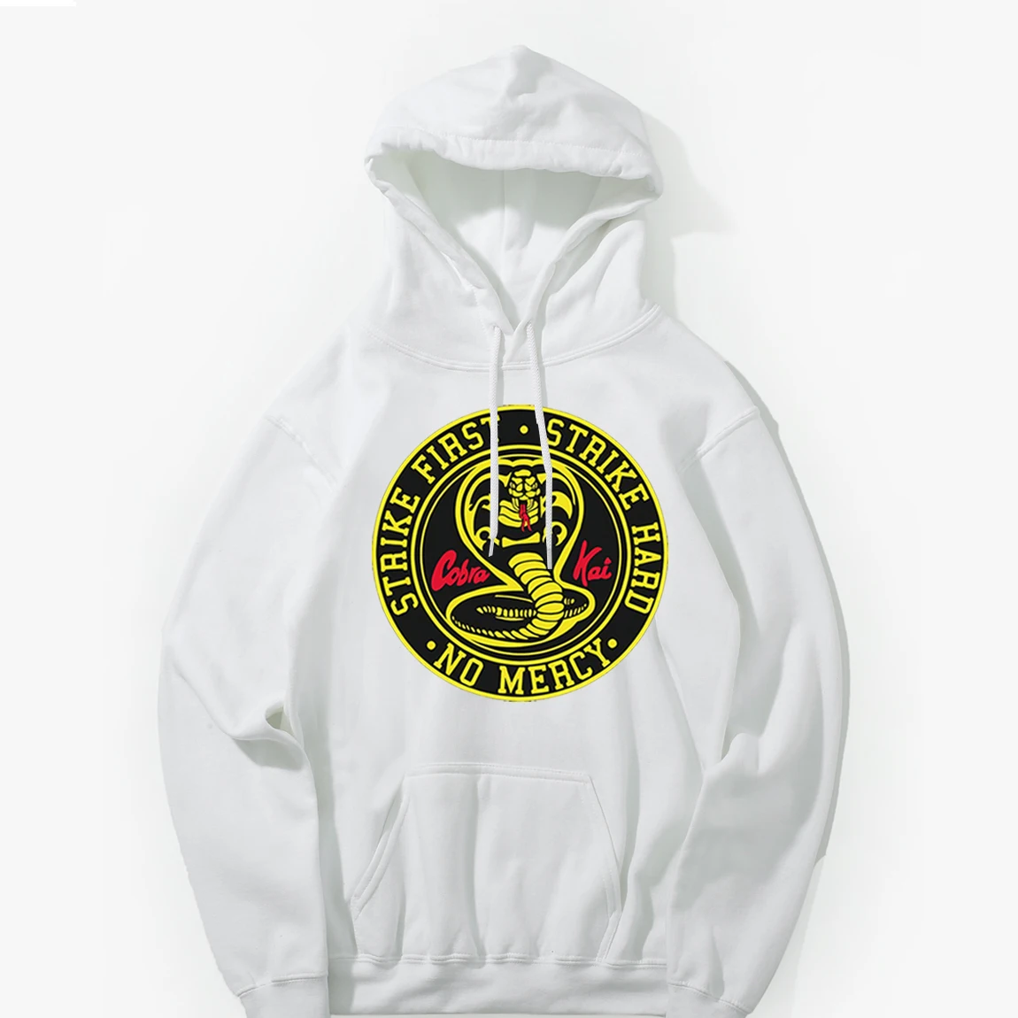 

Cobra Kai Hoodie Strike First Strike Hard On Mercy Autumn Winter Hooded Crewneck Pullovers Men Sweatshirt Hoodies Streetwear