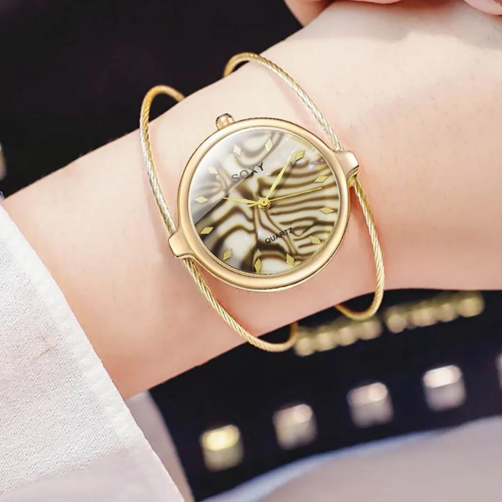 Модный женский Круглый кварцевый браслет из стальной проволоки нержавеющей