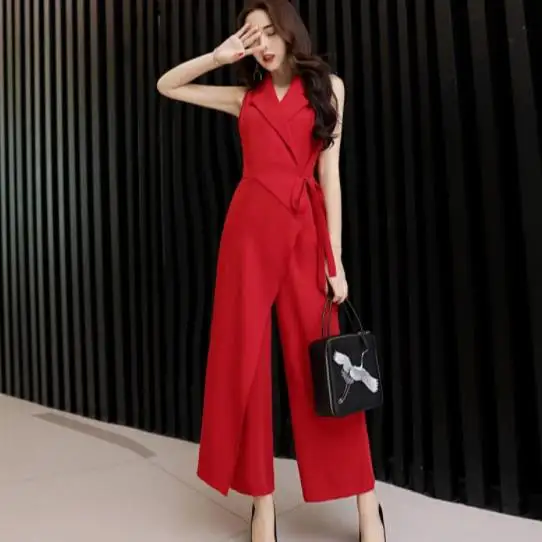 Высокая Марка без рукавов комбинезон женский Лето 2019 Новый шифон Боди Брюки с