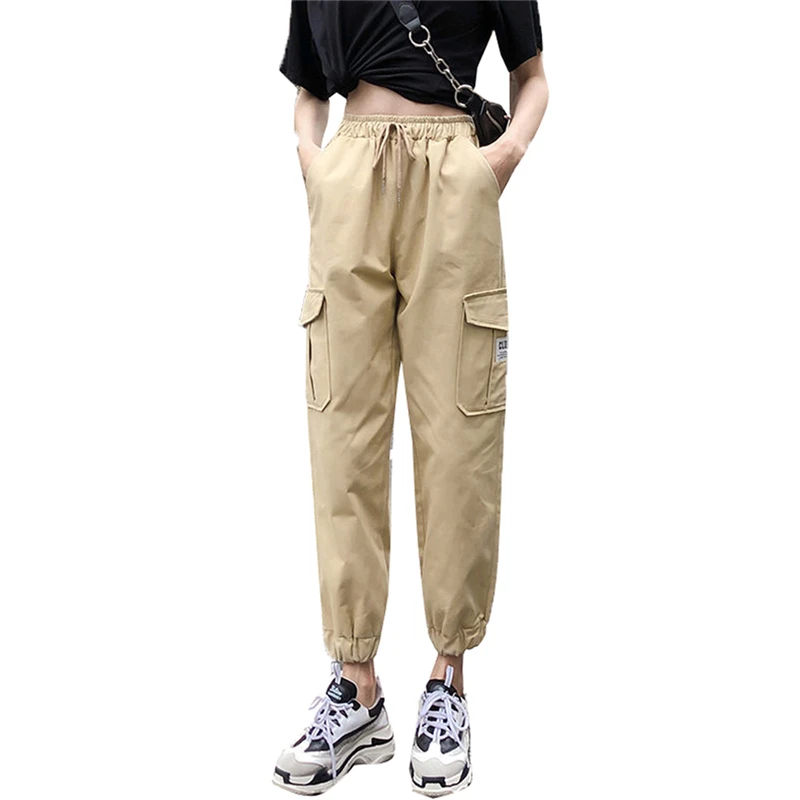 Женские брюки-карго повседневные однотонные мешковатые штаны с высокой