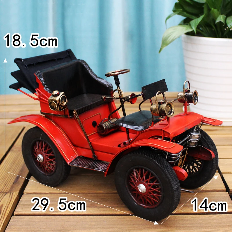

Handmade Red Iron Vintage Steam Car Model European Home Tabletop Decor Tin Classic Car Decoration Coffee Bar Bookstore Decor Car