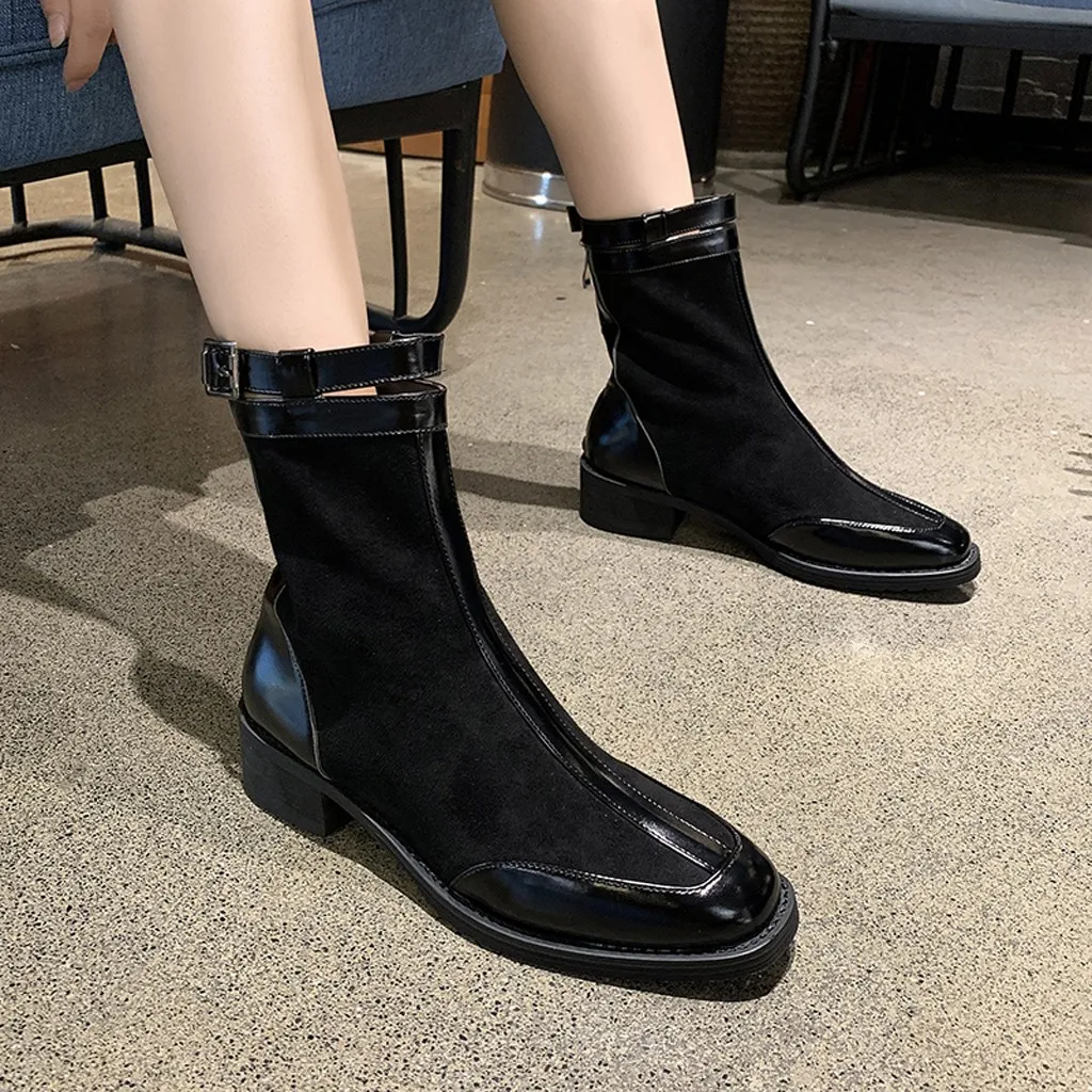 Женские ботильоны на плоской подошве с квадратным носком Сезон Зима Цвет Черный