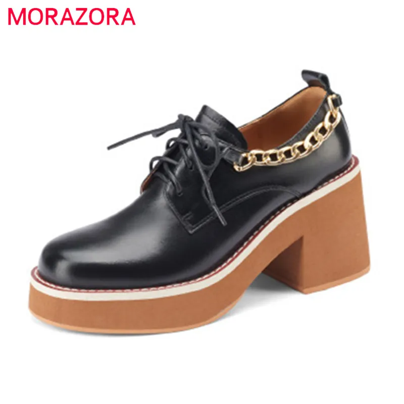 

Женские туфли-лодочки с цепочкой MORAZORA, черные или Белые Повседневные туфли-лодочки из натуральной кожи на платформе и высоком каблуке, на ре...