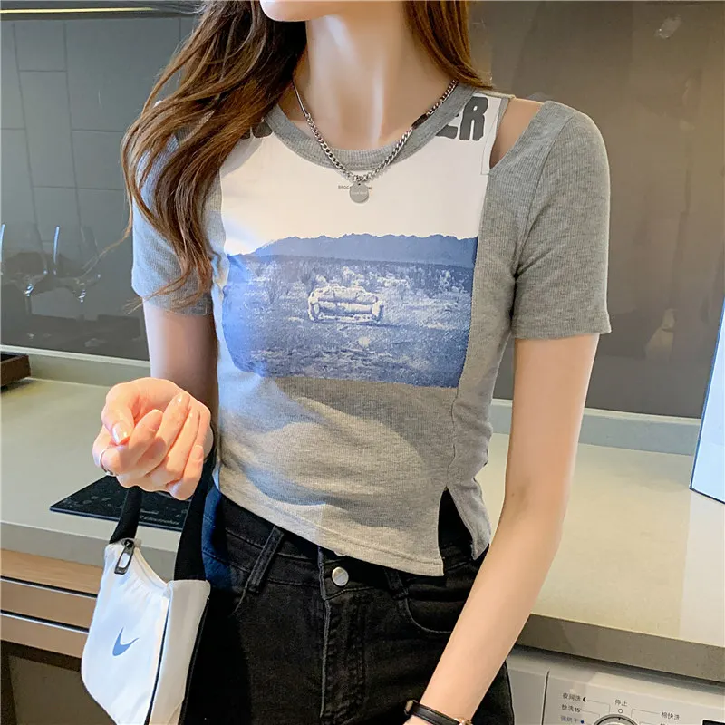 

BETHQUENOY Tops For Women Summer Cotton T-shirt Femme Graphic Tee Shirt Camiseta Mujer 2021 Slim Tshirts Woman Fashion Clothing