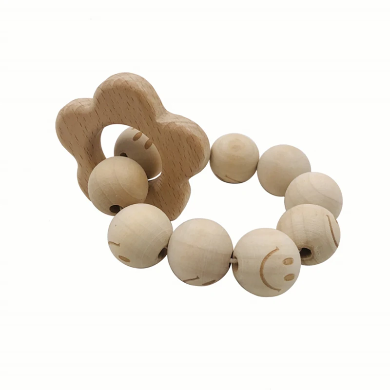 Pulsera mordedor para beb&eacute;, dentici&oacute;n Natural de Animal de juguete de madera de haya, cuentas de silicona, mordedor para beb&eacute; reci&eacute;n nacido, regalo DIY para beb&eacute;-2