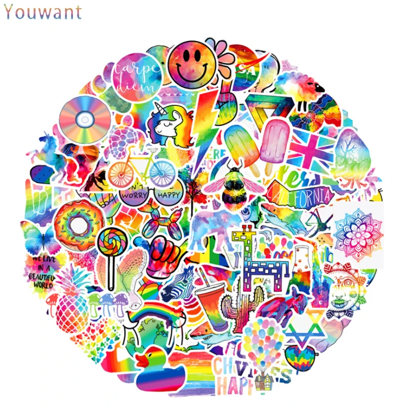 

10/50/100pcs Magical Laser Children Stickers Anime Colorful Graffiti Stickers Skateboard Laptops Motorcycle Luggage Stickers