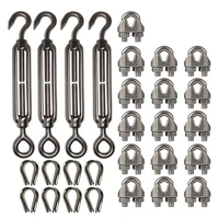 4 pcs turnbuckletensioneyehook m6 16 pcs 18 inch wire rope cable clipclampm3 8 pcs thimblem3 stainless steel kit