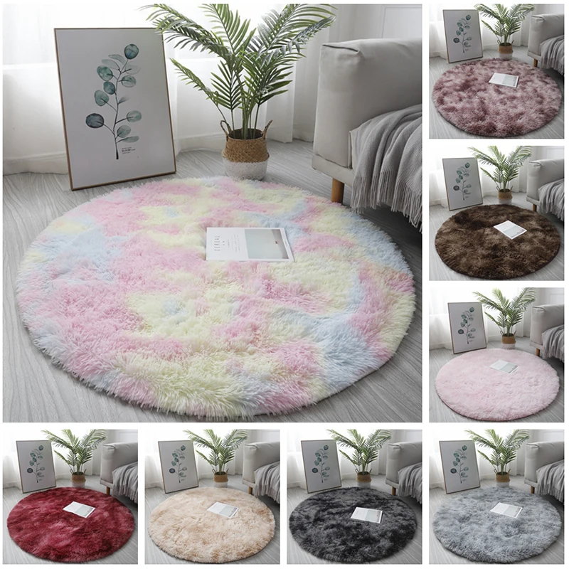 

Luxury Round Soft Faux Sheepskin Fur Area Rugs Washable Wool Bedside Carpet