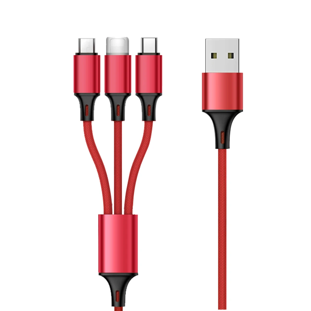 1,2 м 3 в 1 USB кабель для мобильного телефона Micro usb type C кабель зарядного устройства для iPhone кабель для зарядки многофункциональный Кабель зарядного устройства - Цвет: red