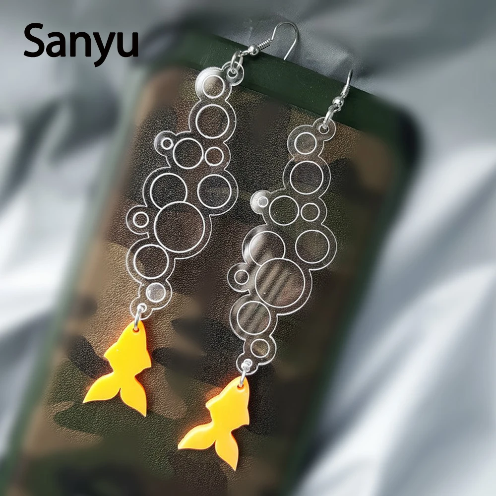 Милые прозрачные длинные акриловые висячие серьги с пузырьками золотых рыбок