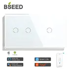 Сенсорный выключатель Bseed, настенный переключатель с 2 клавишами и кристаллической панелью, Wi-Fi, 1 клавиша, 3 цвета, модный умный выключатель
