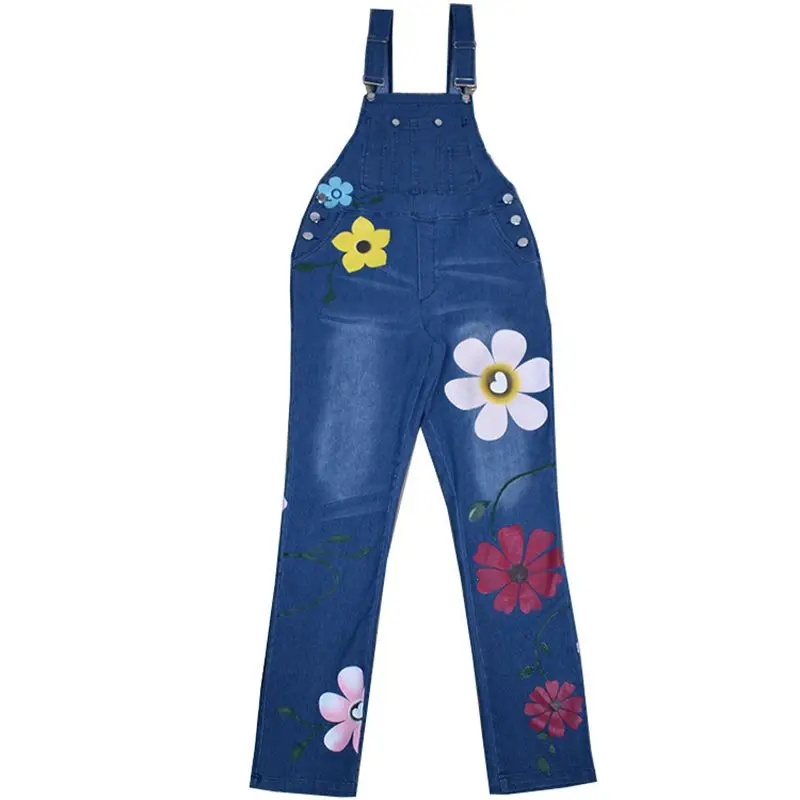 One Piece Denim Jumpsuit for Women Vintage Sleeveless Spaghetti Strap Floral Print Jeans Overalls Ladies Casual Jean Bodysuits |