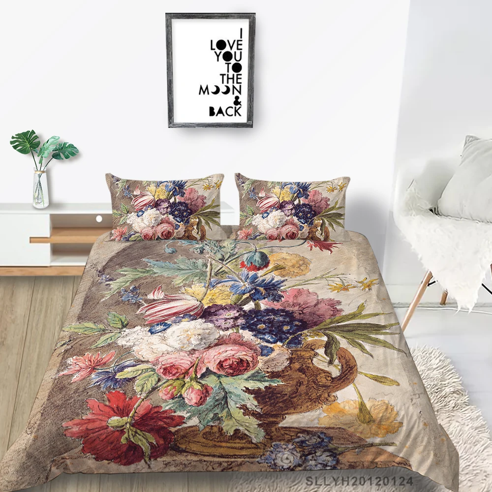 

Oil Painting Bedding Set Queen Artistic Fashion Duvet Cover Set Twin Double Full Single King Beautiful Bed Set Flowers