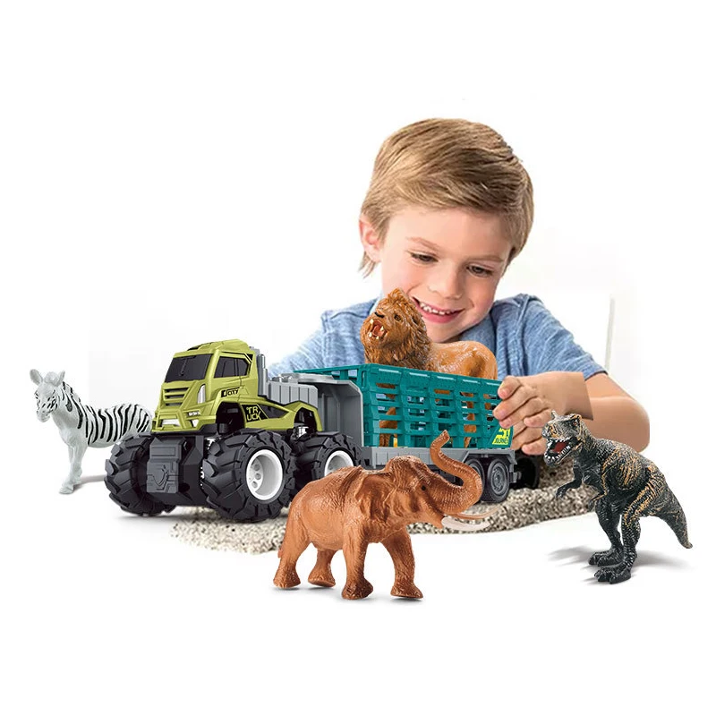 

Simulation Alloy Engineering Vehicle Big Container Truck Toy Car Inertial Head Bring Dinosaur Model for Children's Toy Gfit