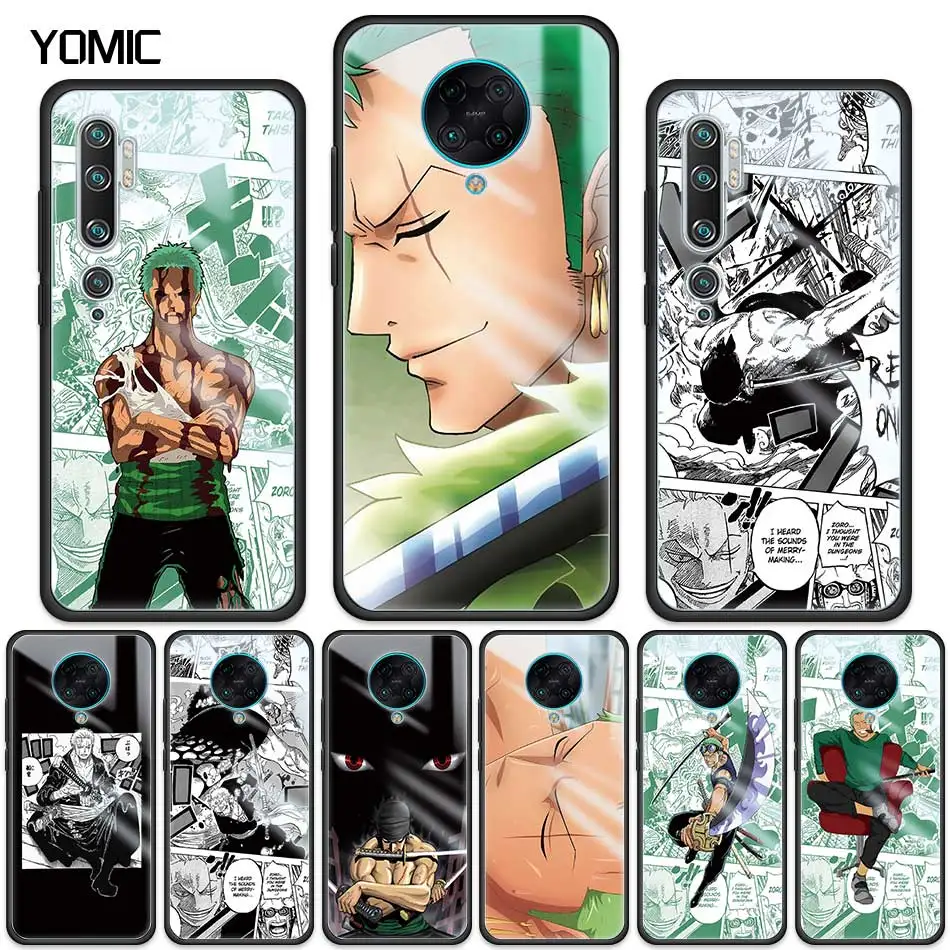 

Roronoa Zoro One Piece Glass Case for Xiaomi Redmi Note 9S 8 7 Mi Poco X3 NFC 8T 10 Lite 9T 9 10T Pro CC9E 9C Phone Cover Coque