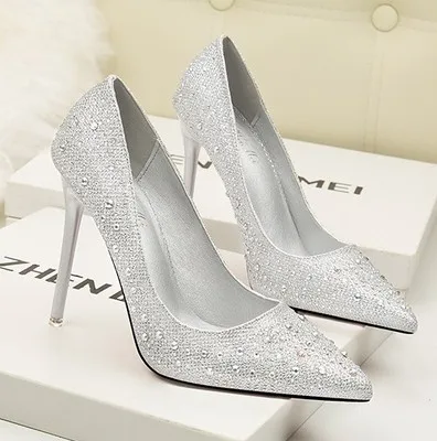 

Туфли-лодочки женские вечерние серебристые, на высоком каблуке 2020 см, с кристаллами, 10,5