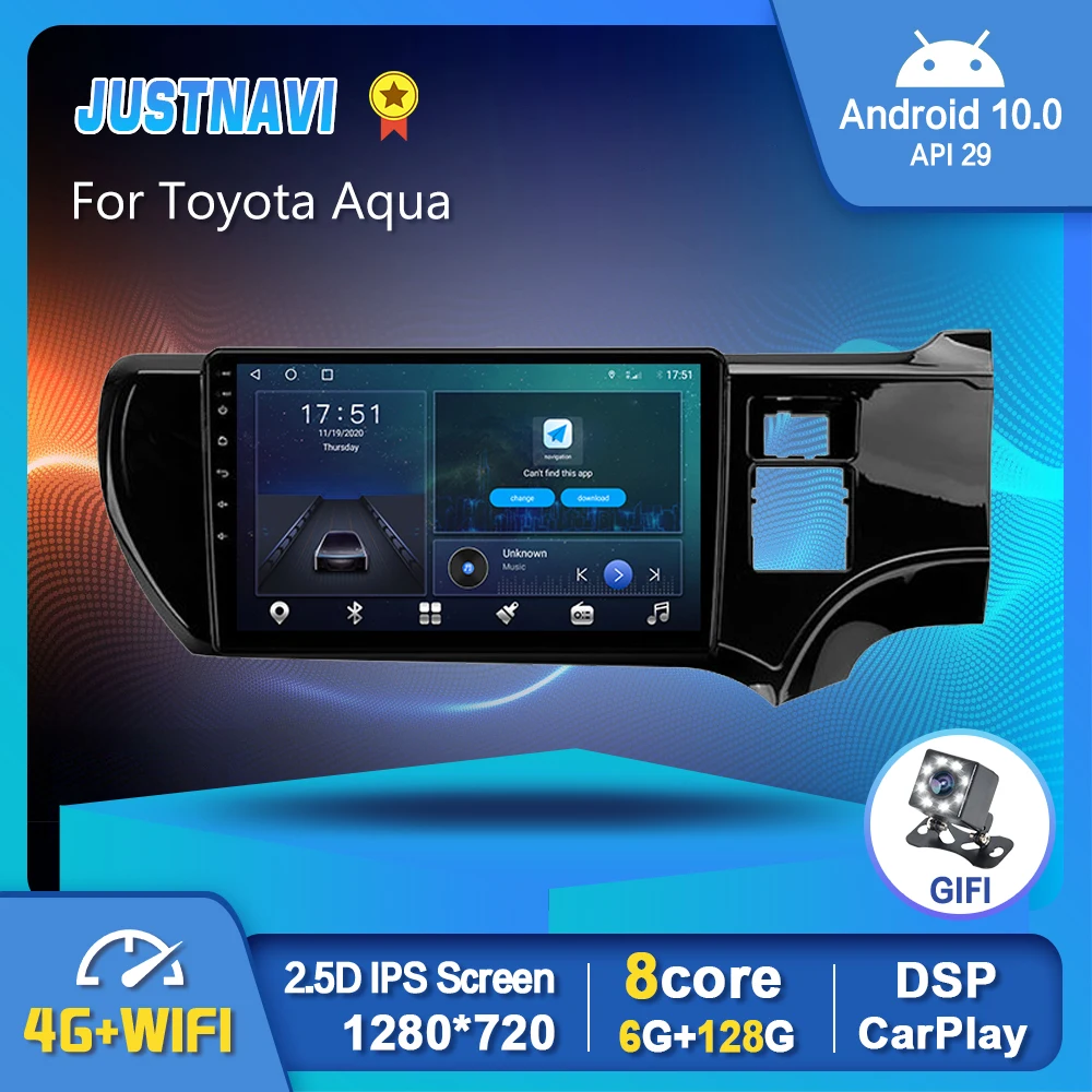 

6G 128G Carplay Car Radio For Toyota Aqua 2011-2017 Navigation Auto Stereo Multimedia Player GPS Android 10.0 IPS Screen No DVD