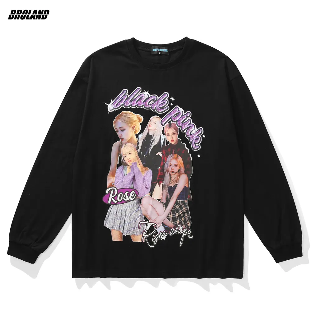 

Men's T-Shirt Full Sleeve Oversized Hip Hop Streetwear Cute Bear Print Harajuku Tshirt Autumn Cotton Casual T Shirt Clothing