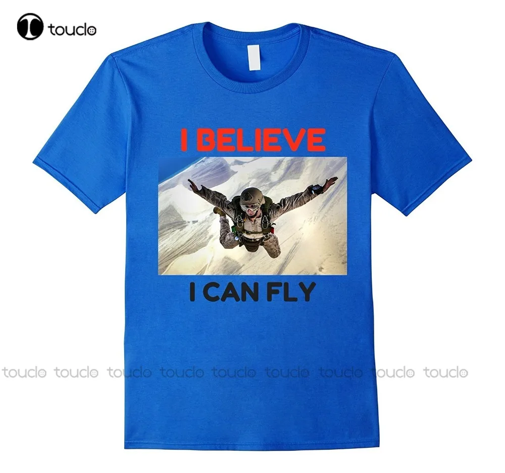 

Топы, летние крутые забавные мужские футболки для парашютного штурмовика, летняя футболка с надписью I Believe I Can Fly, индивидуальная футболка у...