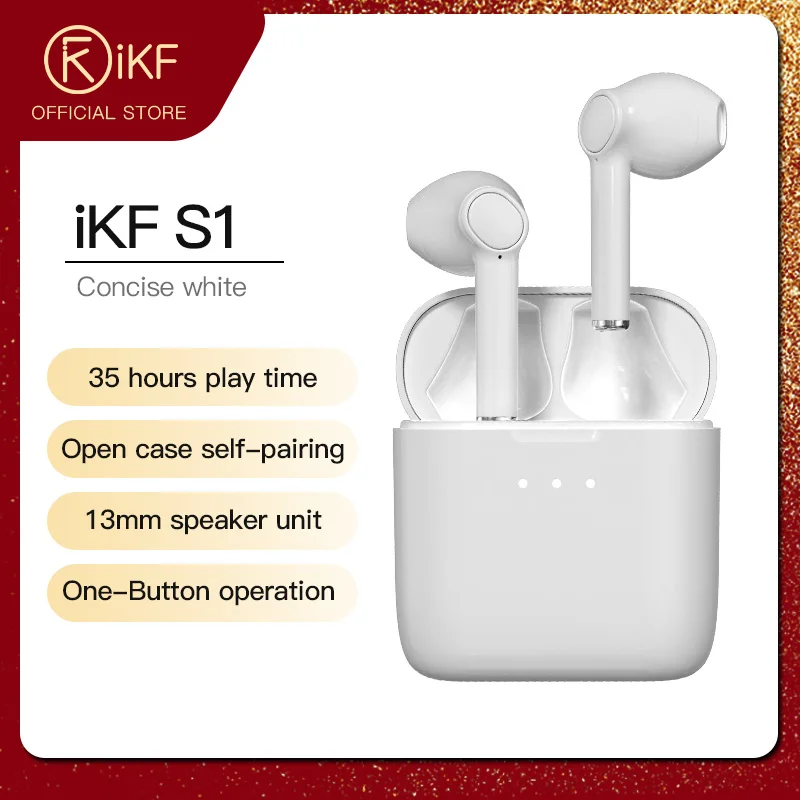 

iKF S1 White Wireless Earphones Bluetooth 5.0 Stereo Sports Waterproof Semi in-Ear Wireless Earbuds with 650mAh Charging Box