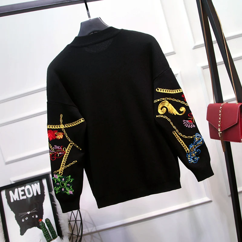 Женский костюм с вышивкой стильный подиумный комплект из Свитера и брюк 2020 |