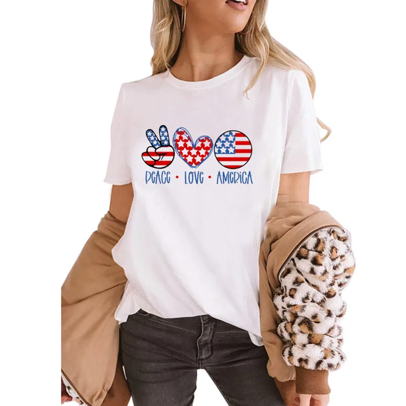 Женская Повседневная футболка с надписью Peace Love Amirica мягкий топ вырезом лодочкой