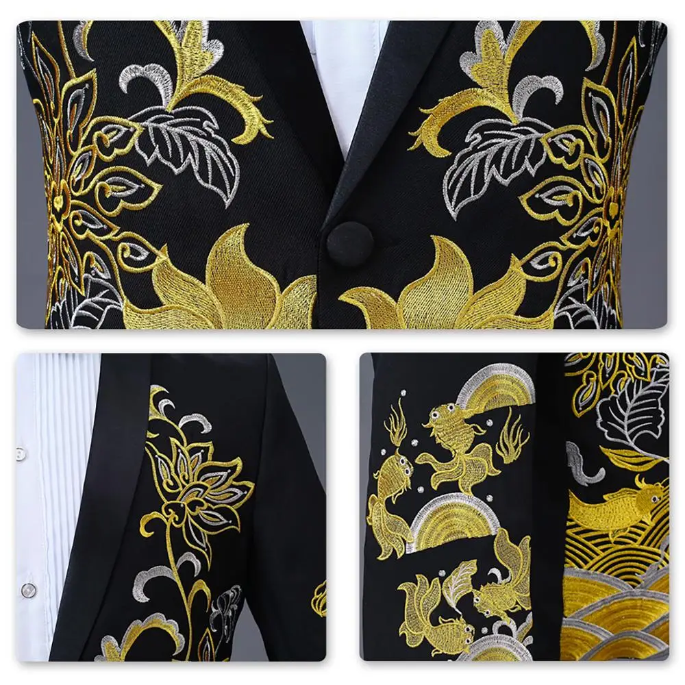 Мужской повседневный костюм с вышивкой зеленый из четырех предметов фруктовым