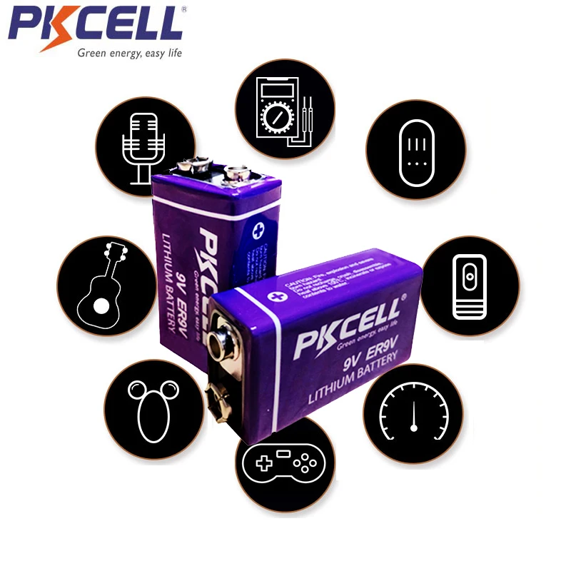 2 шт. PKCELL ER9V 1200mAh 9V Li SOCl2 литиевые батареи Bateria для дымовой сигнализации литий