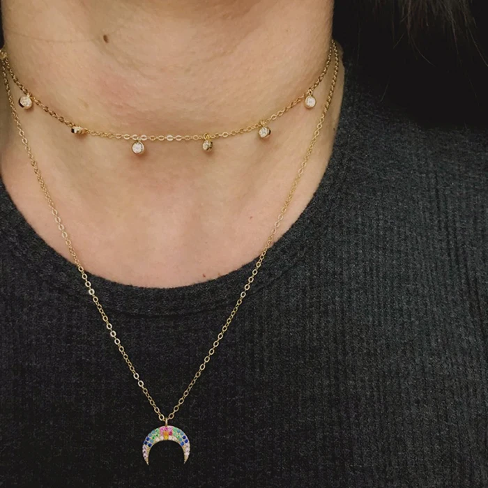 Блестящий 100% Серебро 925 пробы изогнутый полумесяц изящный Радужный цветной