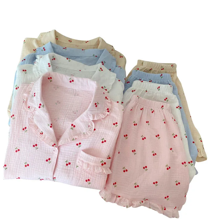 Pajamas Women's 2021 Summer New Product Sweet Soft Cotton Short Sleeve Suit Nightgown Housewear Female Sleepwear Lady Nightwear