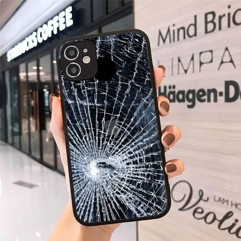 

broken screen white black fashion Phone Case Matte Transparent for iPhone 7 8 11 12 s mini pro X XS XR MAX Plus cover funda