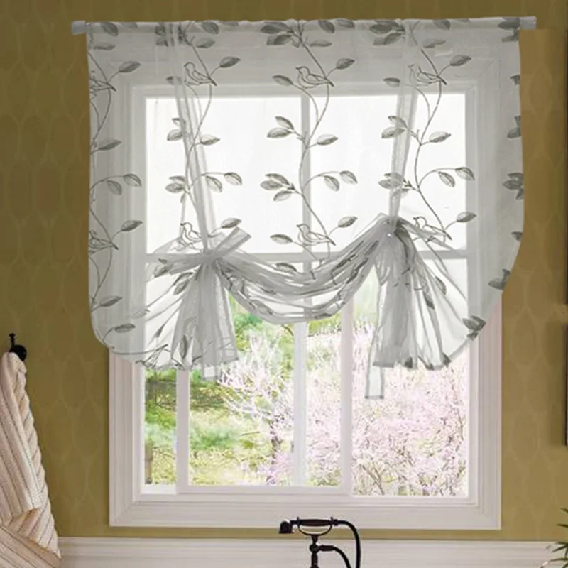 

Wear Rod Style Roman Blinds Exquisite Tulle Embroidered Leaf Curtains Suitable For Kitchen Bedroom Living Room Home Textile